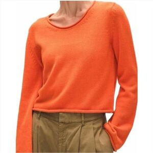 WHITE + WARREN organic cotton roll trim sweater in orange blaze S